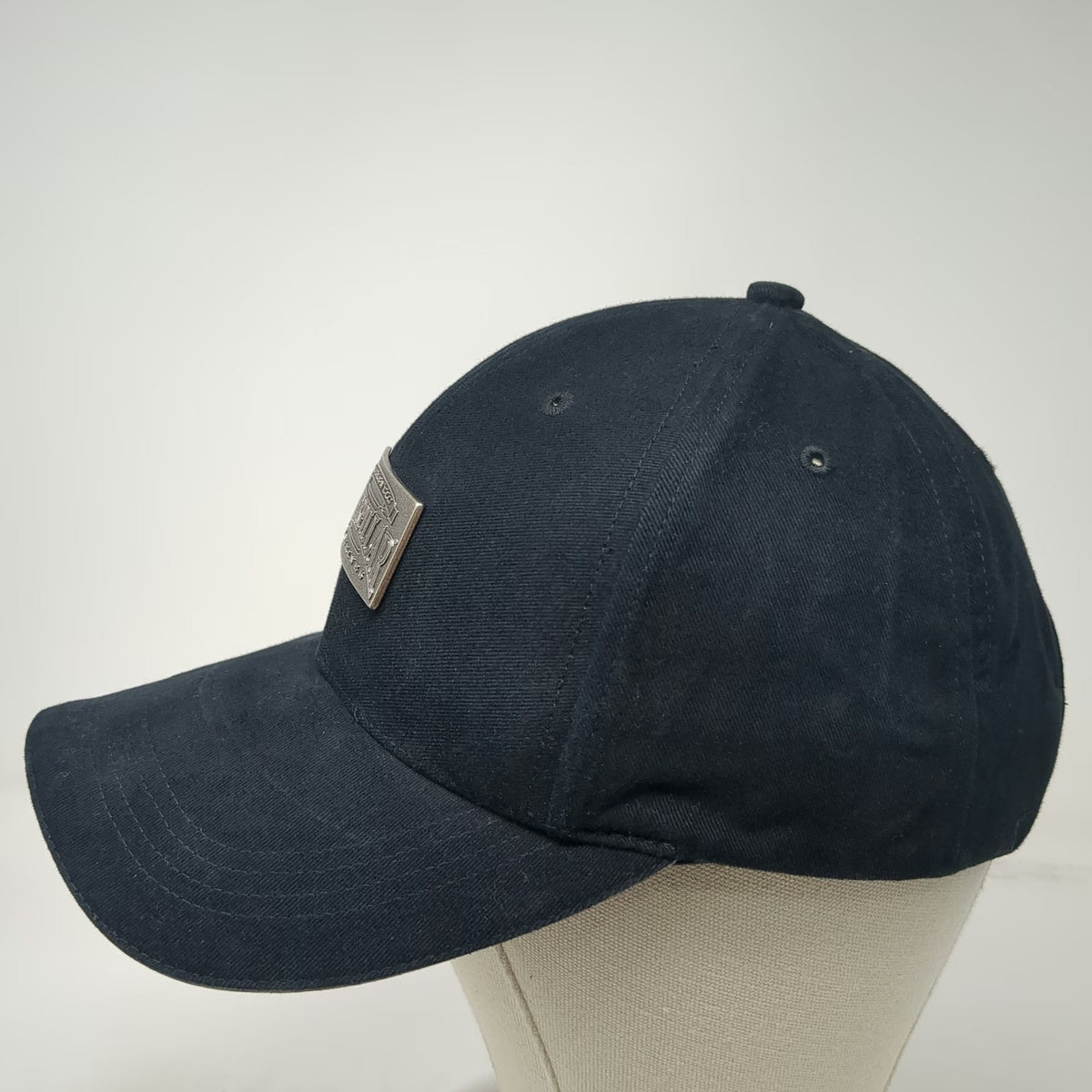 Caterpillar Baseball Cap Black OSFM Metal Logo Plate Reflective Strapback Hat