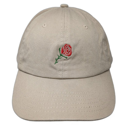 Empyre Baseball Cap Beige One Size Rose Flower Embroidery Slideback Cotton Hat