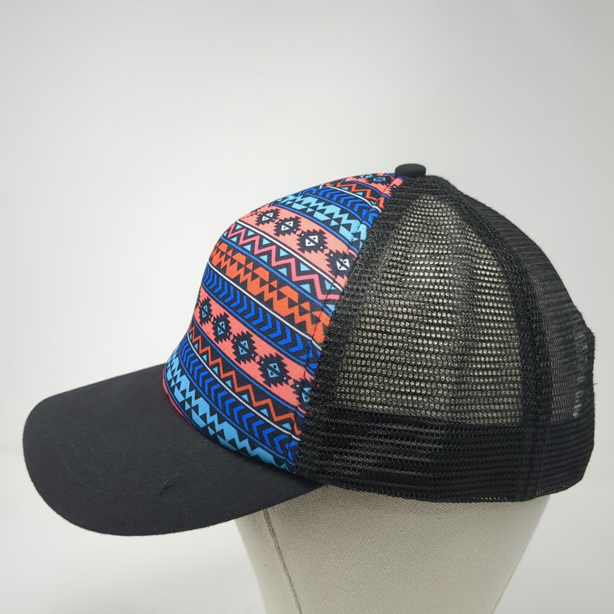 Cactus Ropes Trucker Hat Black Blue Orange One Size Mesh Geometric Pattern