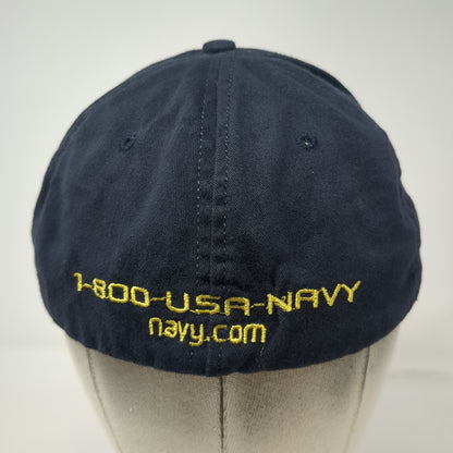 Baseball Cap Blue One Size US Navy Embroidered Made in USA Military Hat Recruit