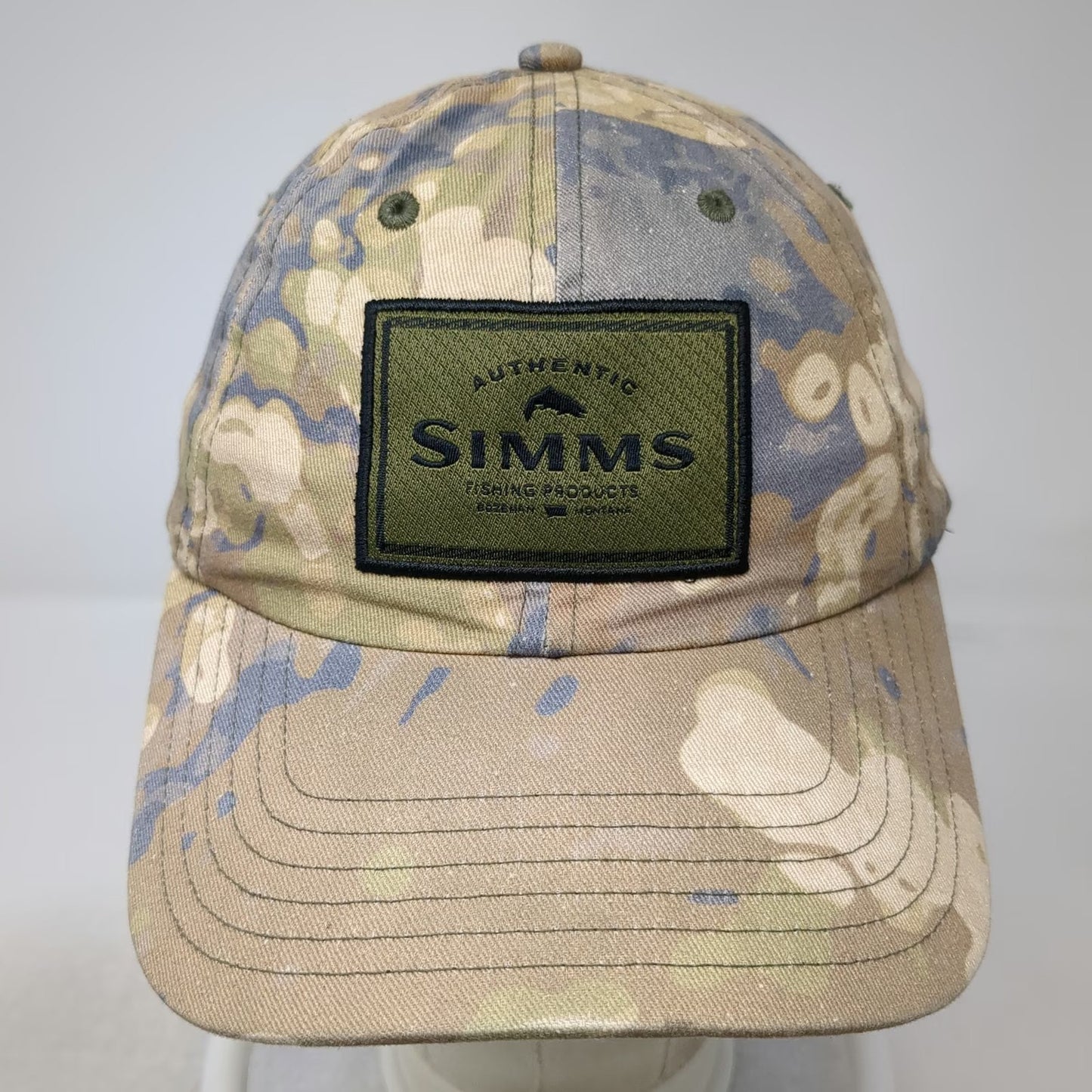 Simms Snapback Beige One Size Camo Fishing Hat Bozeman Montana Patch Logo