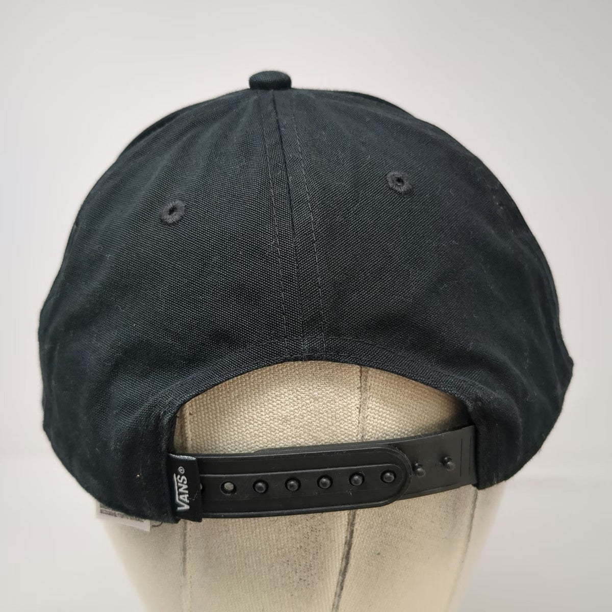 Vans 5 Panel Black One Size Snapback Brown Faux Leather Patch Flat Brim Hat