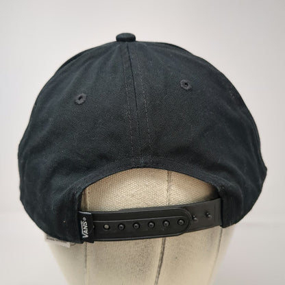Vans 5 Panel Black One Size Snapback Brown Faux Leather Patch Flat Brim Hat