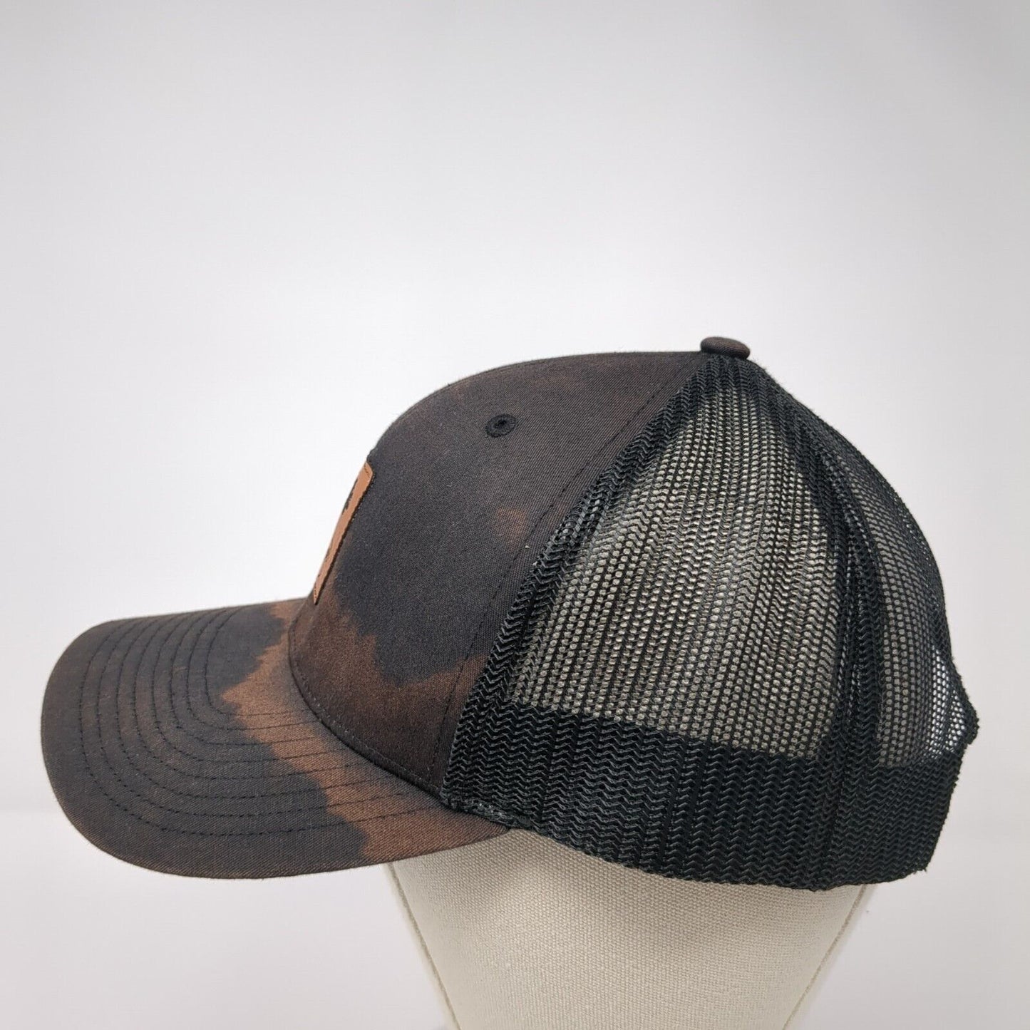 Kiawah Snapback Mesh Back Trucker Hat Black One Size Leather Patch