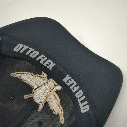 Otto Baseball Cap Black Gold M Stretch Fit Military Winged Skull Embroidery Hat