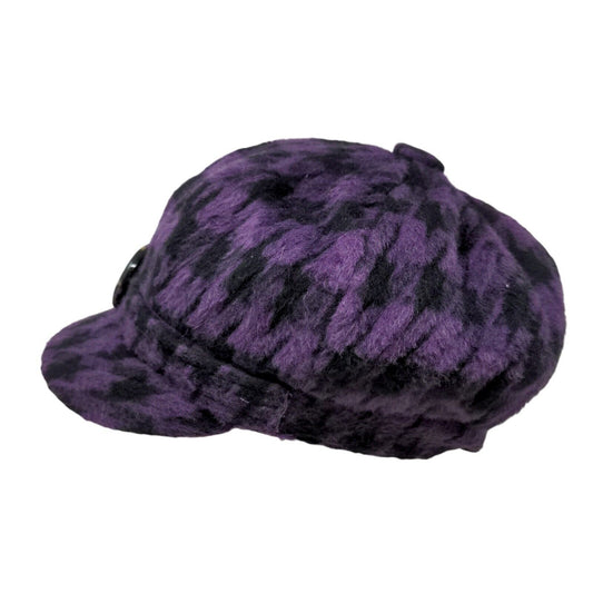 Unbranded Women's Knit Cadet Cap Purple Houndstooth Logo O Accent