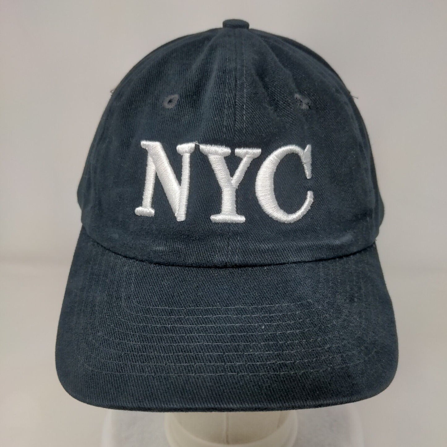 NYC Slideback Hat Blue One Size Adjustable Embroidered Vented Holes 6 Panel