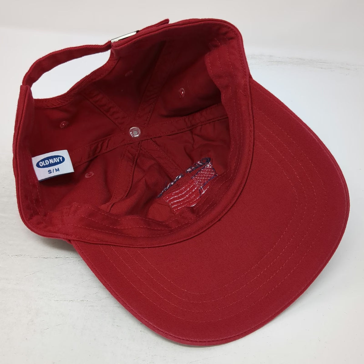 Old Navy Baseball Red S/M Slideback 2002 American Flag Embroidered Cotton Hat