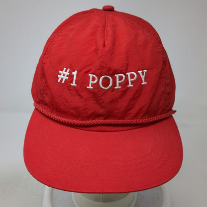5 Panel Red One Size #1 Poppy Nylon Rope Snapback Hat Embroidered Adjustable