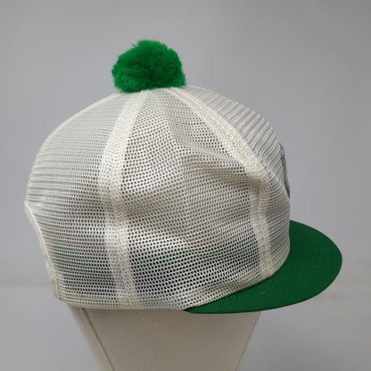HNK Trucker Hat White Green Pom Pom NK Shield Logo Mesh Snapback Farm Vintage