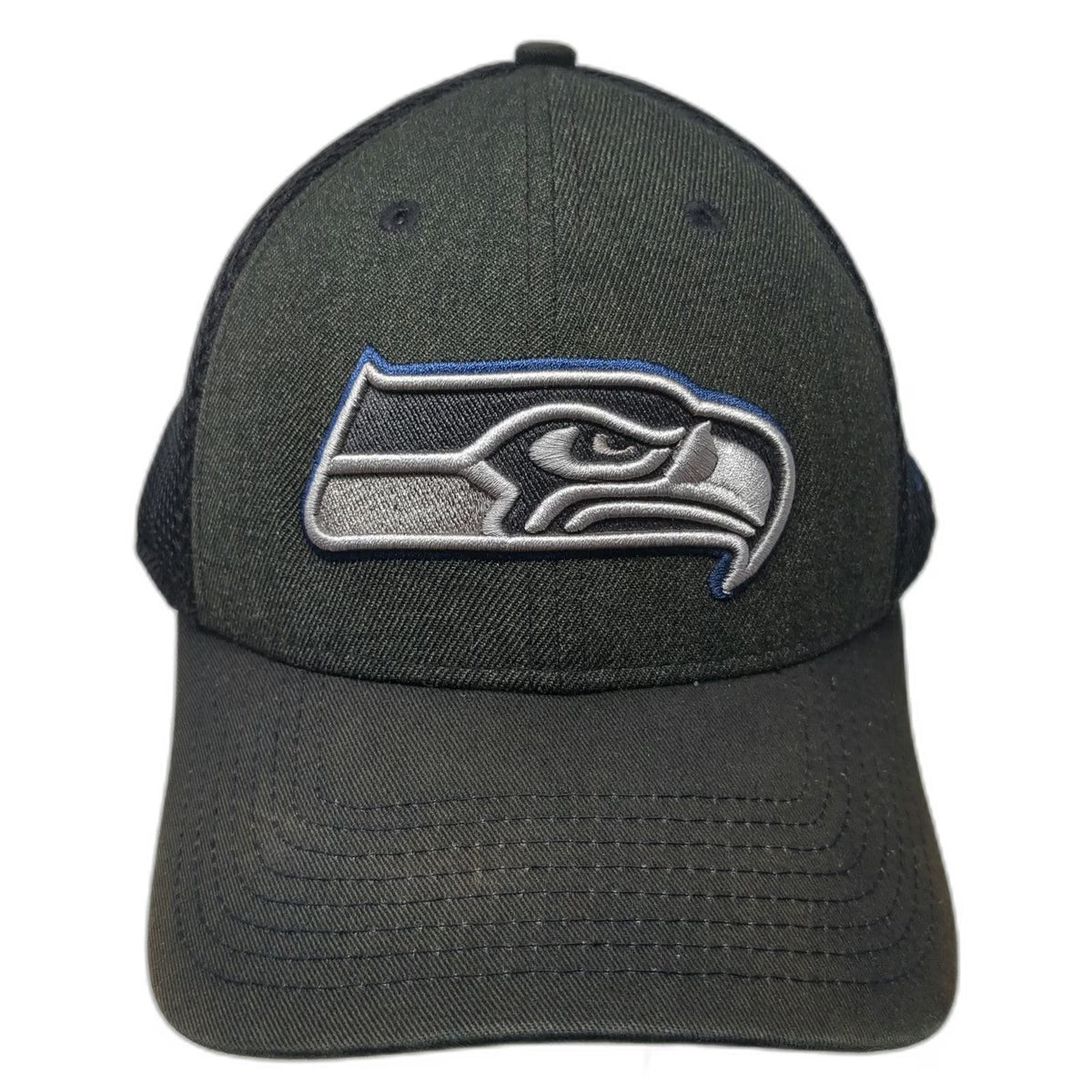 New Era Baseball Cap Gray L NFL Seattle Seahawks Logo Mesh Back Stretch Fit Hat