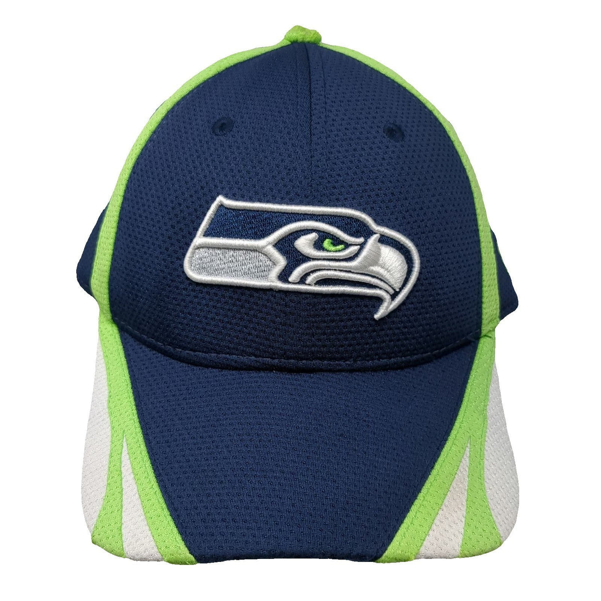 Seattle Seahawks NFL New Era Blue L 39THIRTY Stretch Fit Green White Logo Hat