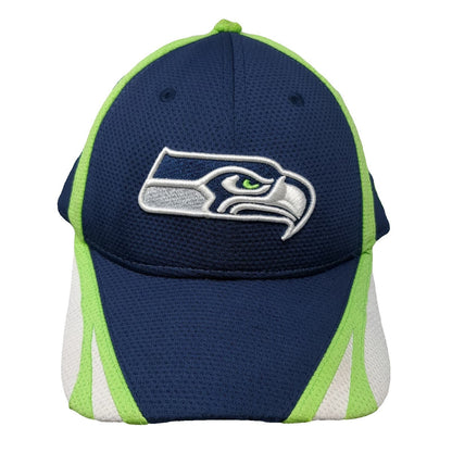 Seattle Seahawks NFL New Era Blue L 39THIRTY Stretch Fit Green White Logo Hat