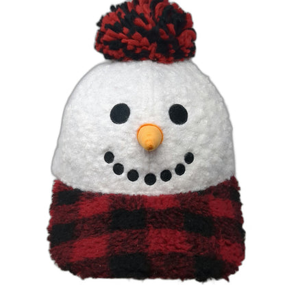 Holiday Time Snowman Sherpa Baseball Cap White Red Buffalo Plaid One Size Hat
