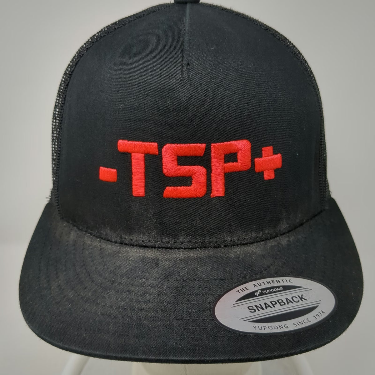 Yupoong Trucker Hat Black One Size Mesh Back Snapback TSP+ Graphic Flat Brim