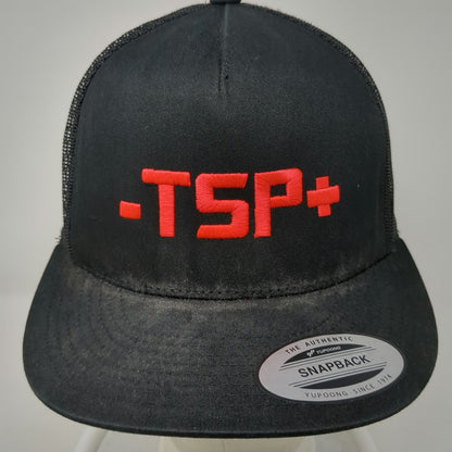 Yupoong Trucker Hat Black One Size Mesh Back Snapback TSP+ Graphic Flat Brim