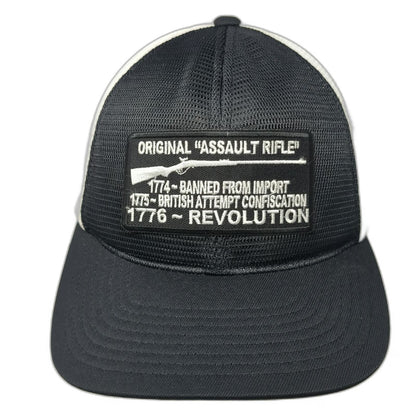 Flexfit Yupoong Baseball Cap Black White XL Mesh Back Stretch Rifle Patch Hat