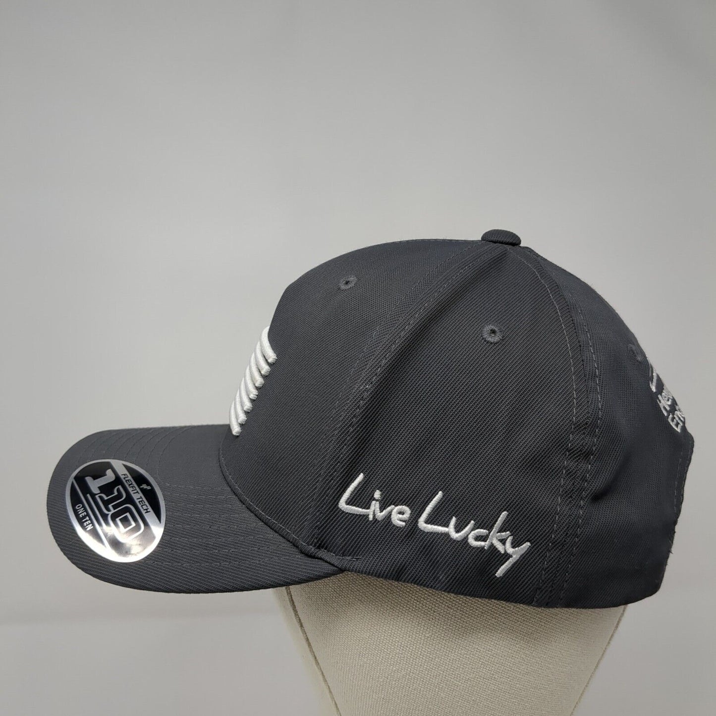 Live Lucky Flag Snapback Hat Gray OSFA CompuNet Black Clover Flexfit 110