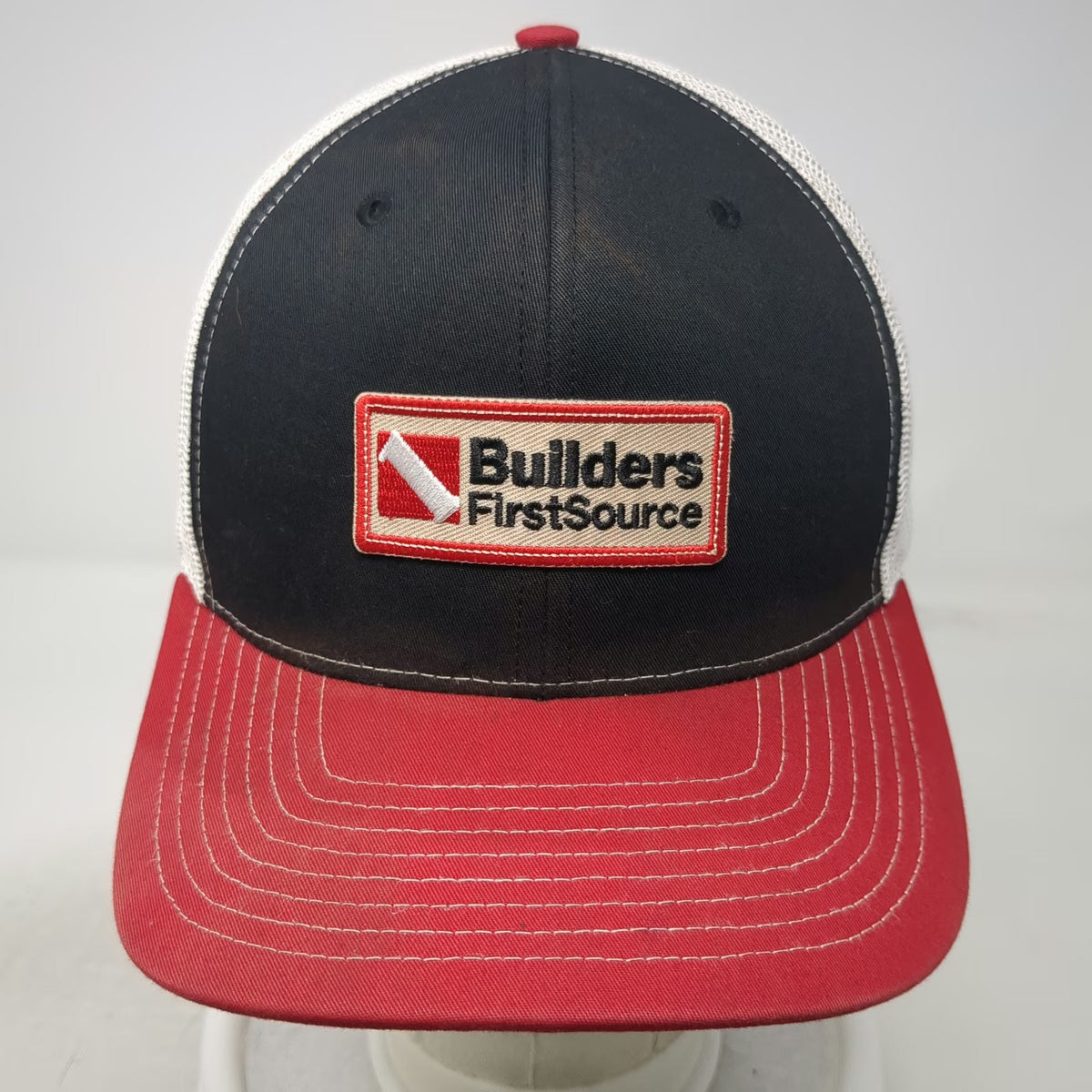 Richardson Trucker Hat Black Red One Size Builders FirstSource Mesh Snapback