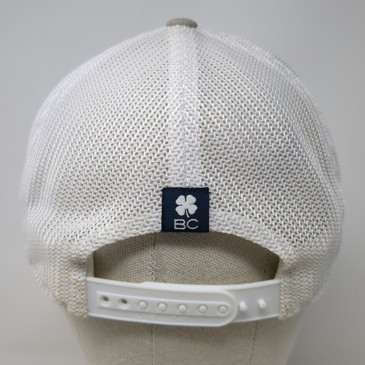Black Clover Trucker Hat Beige White Blue One Size Mesh Back Snapback Clover