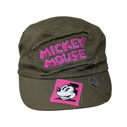 Mickey Mouse Fitted Cadet Army Hat Green One Size Embroidered Disneyland