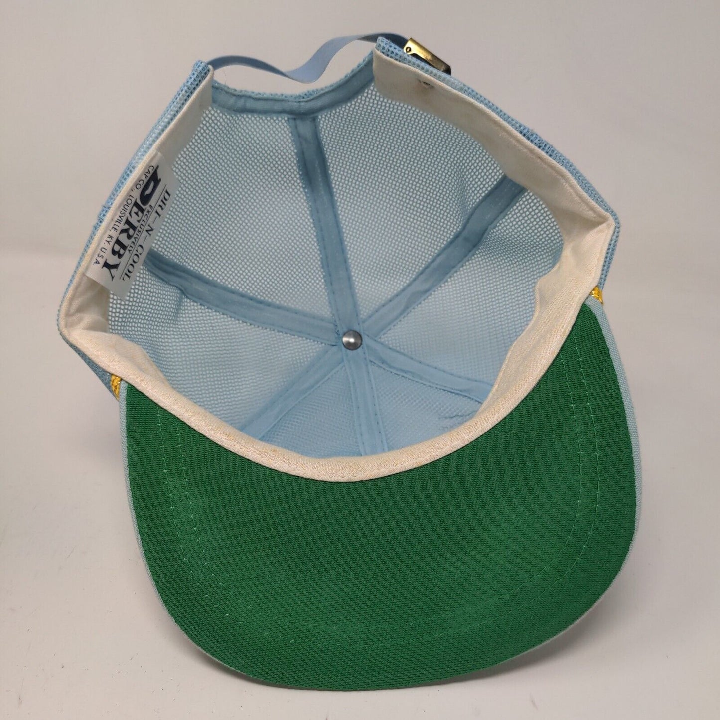 Derby Cap Mens Mesh Back Trucker Hat Blue Scrambled Eggs Indiana Farmers Vintage