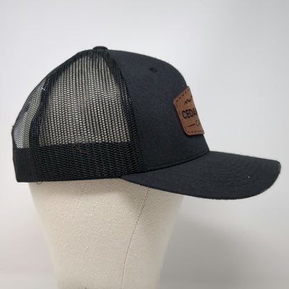 Trucker Hat Black Brown One Size Cedar Creek Capital Leather Patch Snapback