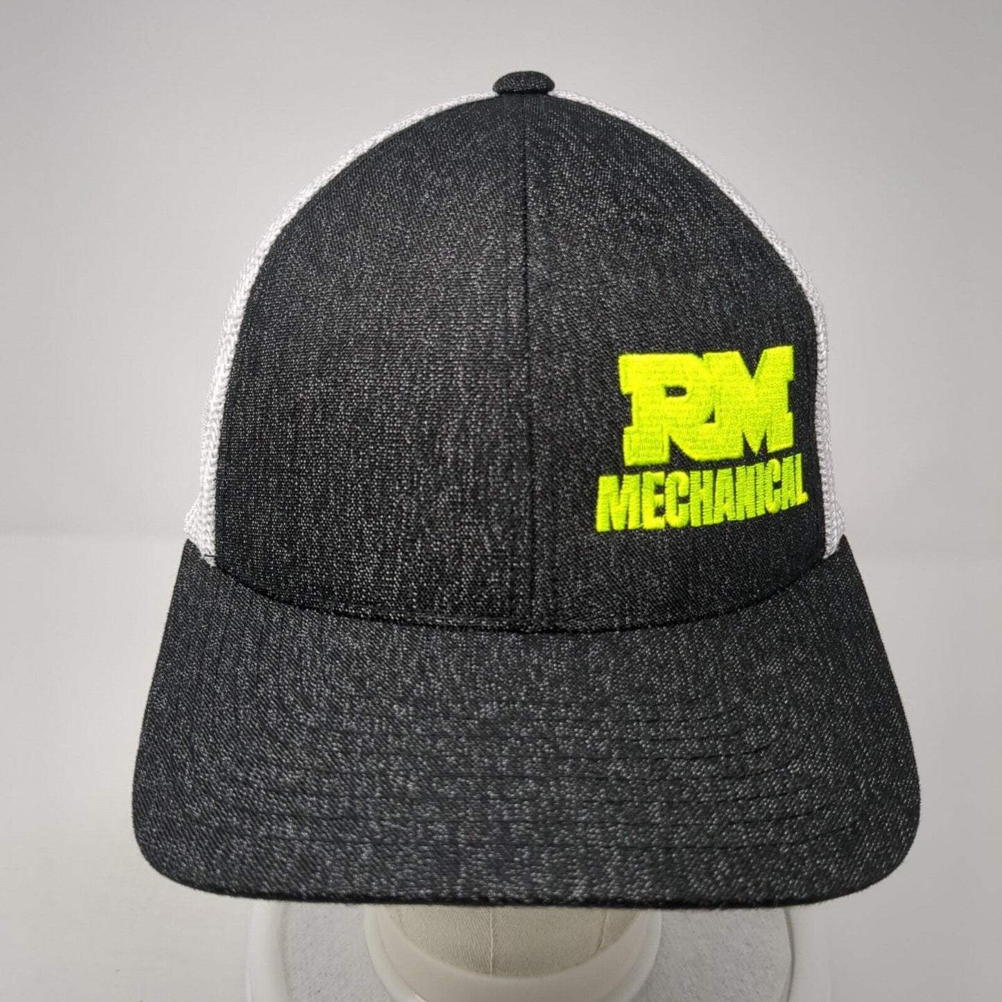 RM Mechanical Fitted Mesh Back Trucker Hat Black S-M Flexfit Colorblock