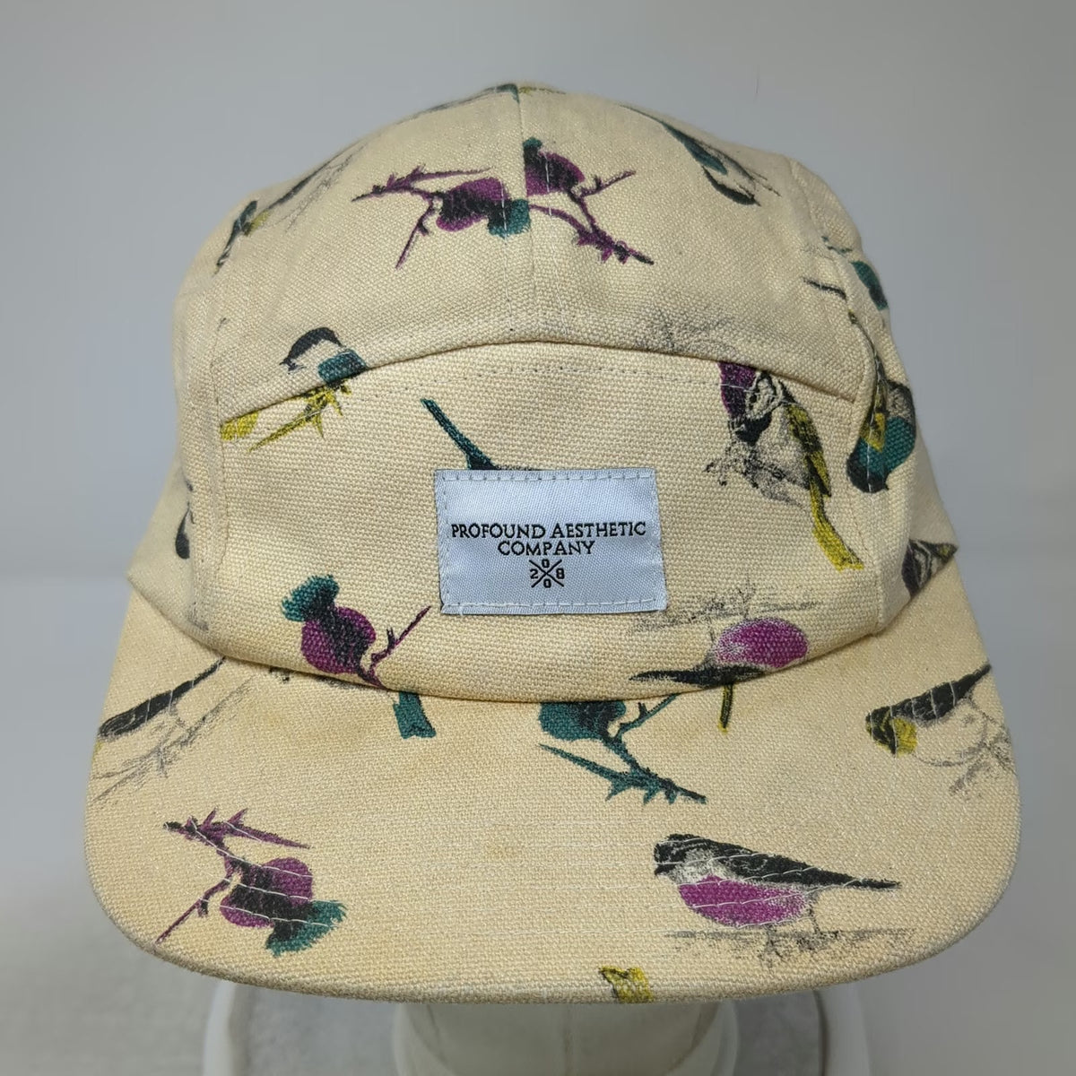 Profound Aesthetic Company 5 Panel Beige Bird Print OSFM Strapback Cotton Hat