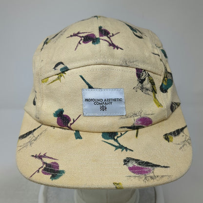 Profound Aesthetic Company 5 Panel Beige Bird Print OSFM Strapback Cotton Hat