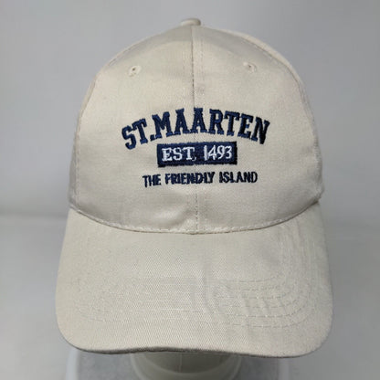 St. Maarten The Friendly Island Strapback Hat Tan OSFA Embroidered