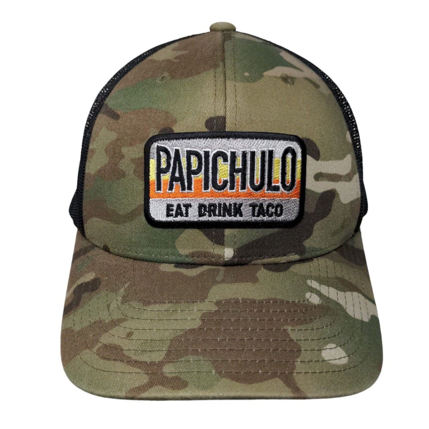 Papichulo Eat Drink Taco Snapback Trucker Hat Camo OSFA Mesh Back