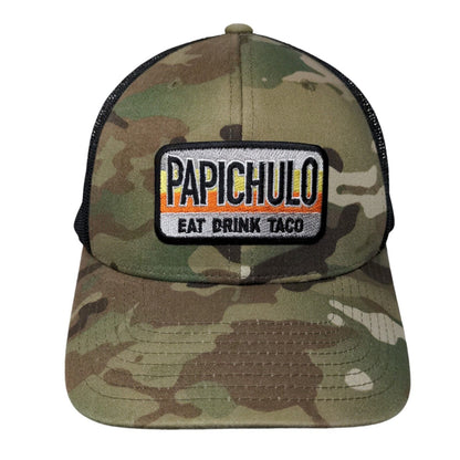 Papichulo Eat Drink Taco Snapback Trucker Hat Camo OSFA Mesh Back