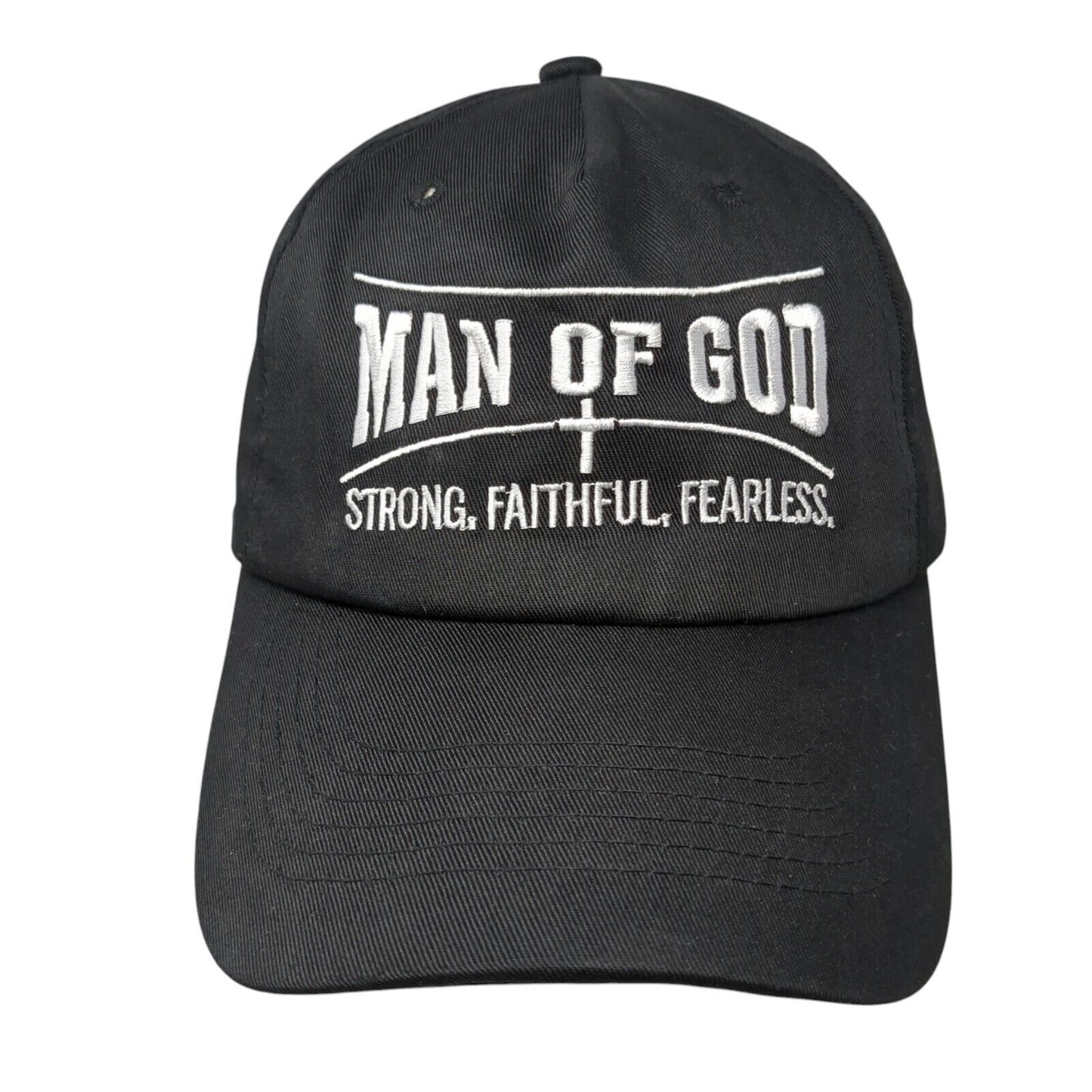 Man of God Strong Faithful Fearless Strapback Hat Black One Size Solid