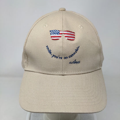 Smile You're On Cannabis Strapback Hat Tan OSFM Embroidered 6 Panel