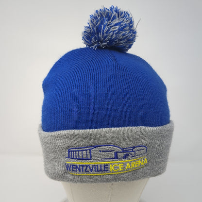 Wentzville Ice Arena Pom Pom Knit Beanie Hat Blue One Size Embroidered