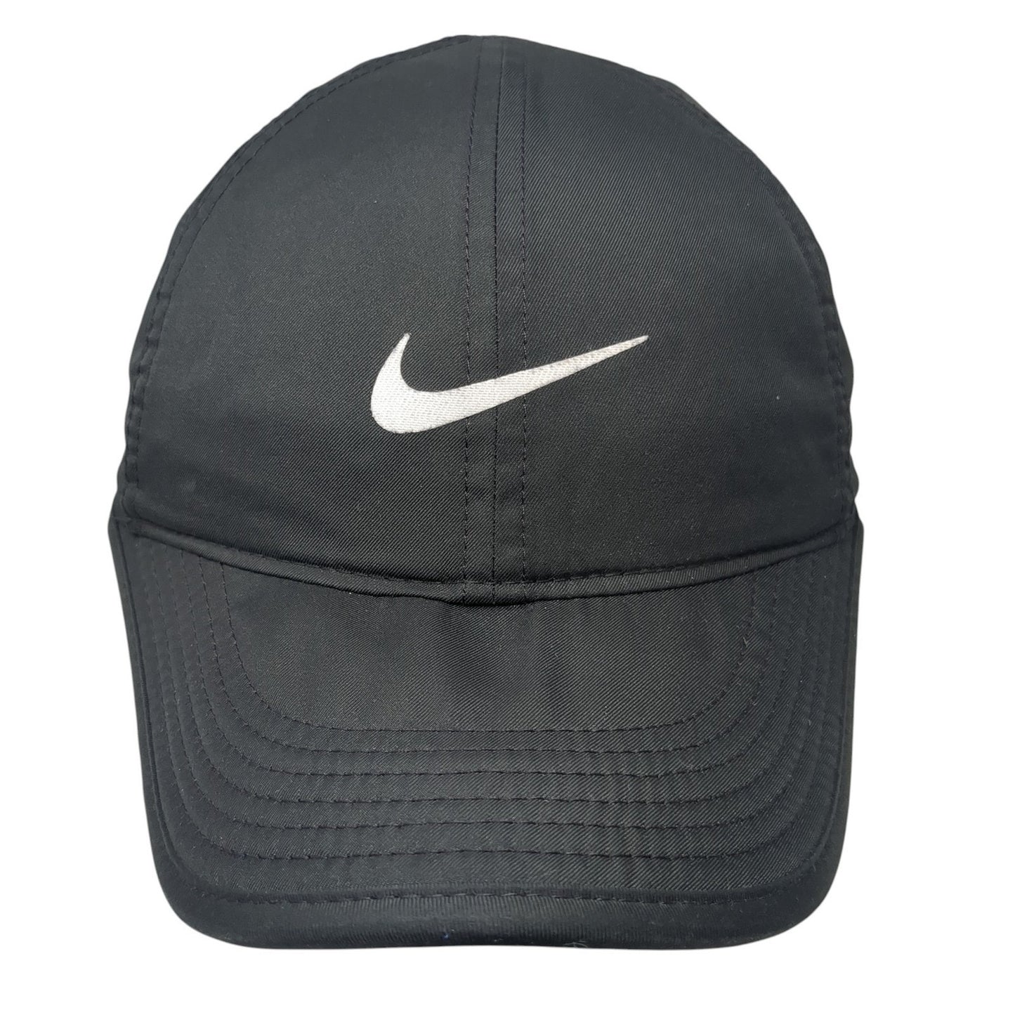 Nike Strapback Hat Black One Size Adjustable Featherlight Swoosh Dri-Fit