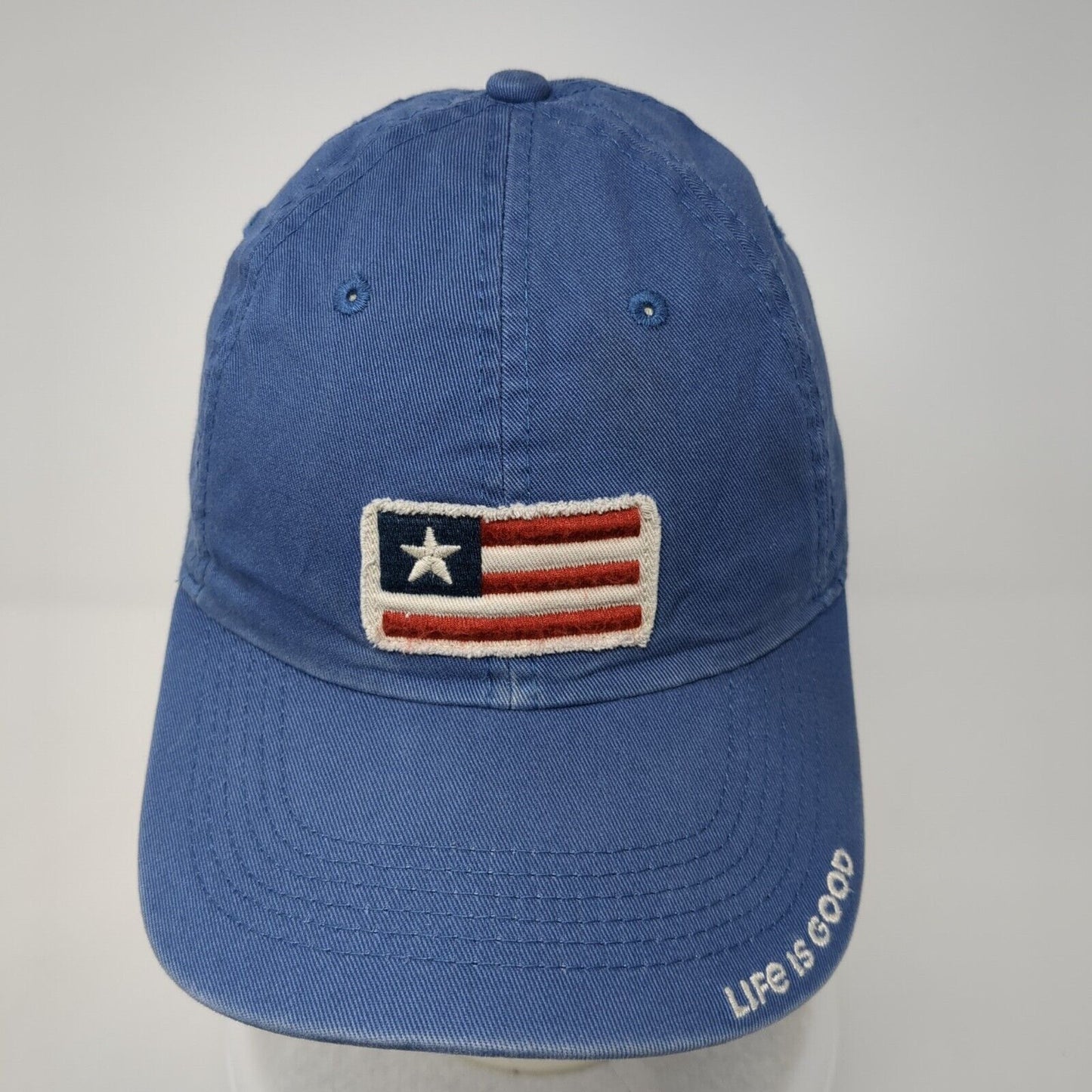 Life is Good USA Flag Strapback Hat Blue One Size Adjustable Patriotic Cotton