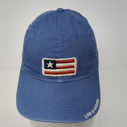 Life is Good USA Flag Strapback Hat Blue One Size Adjustable Patriotic Cotton