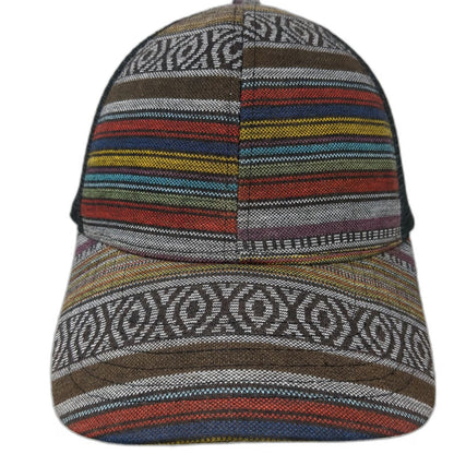 Trucker Hat Black Multi One Size Mesh Back Snapback Striped Woven Pattern Hat