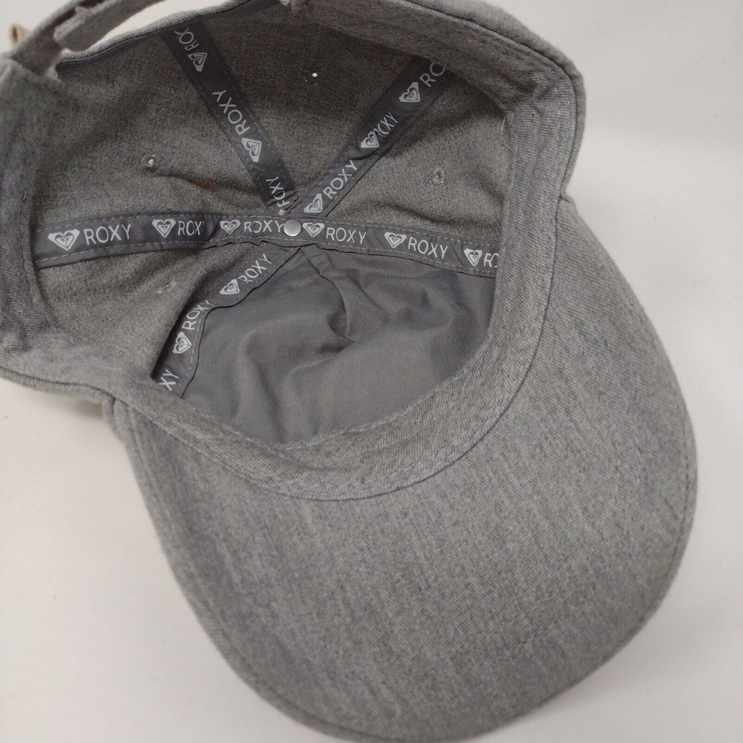 Roxy Strapback Hat Gray OSFA Adjustable Embroidered Solid Vent Holes