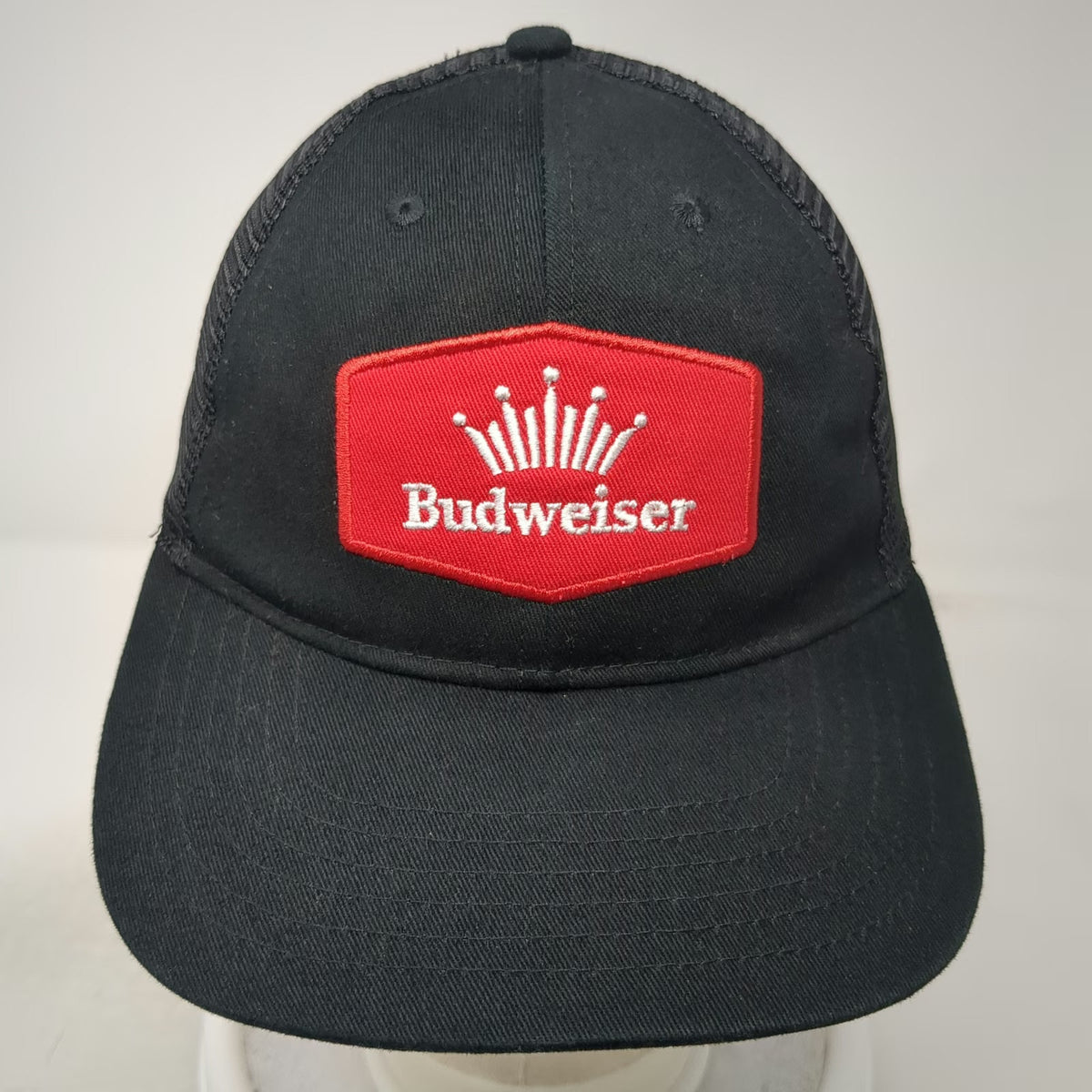 Budweiser Beer Brand Logo Black One Size Trucker Hat Mesh Back Snapback Curved