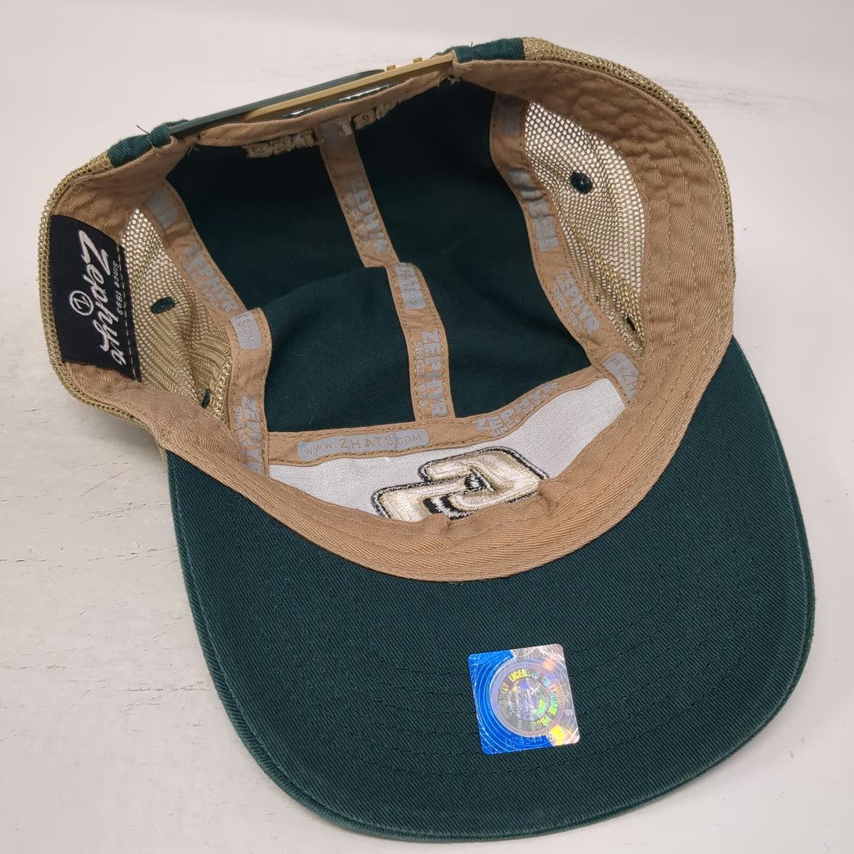Cal Poly Mustangs NCAA Zephyr 5 Panel Green Beige One Size Mesh Snapback Hat