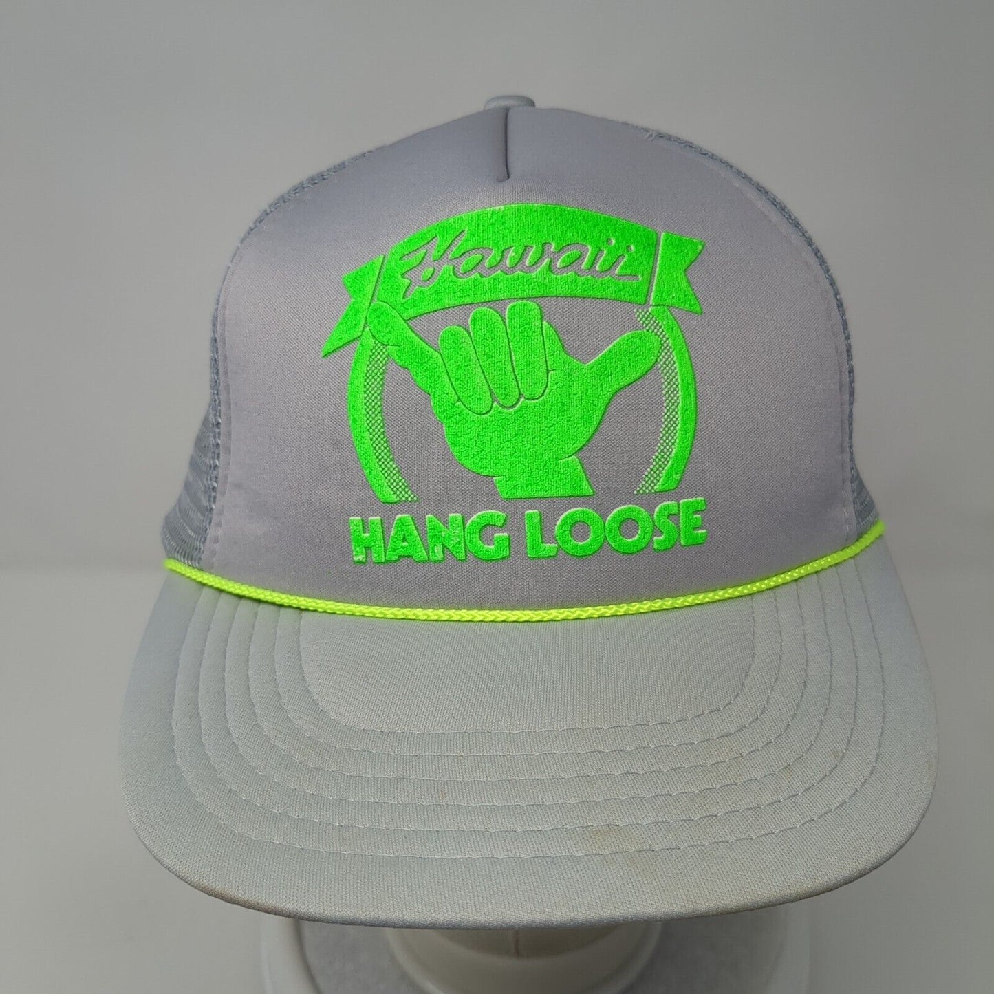 Hawaii Hang Loose Snapback Trucker Hat Gray One Size Adjustable Mesh Back Rope