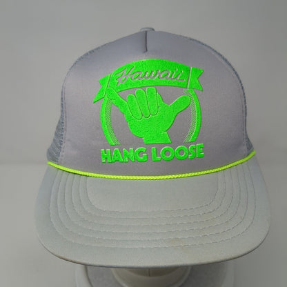 Hawaii Hang Loose Snapback Trucker Hat Gray One Size Adjustable Mesh Back Rope