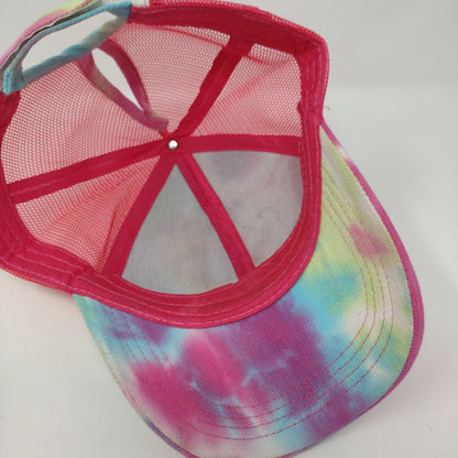 Shhh No One Cares Strapback Trucker Hat Multi OSFA Tie Dye Ponytail