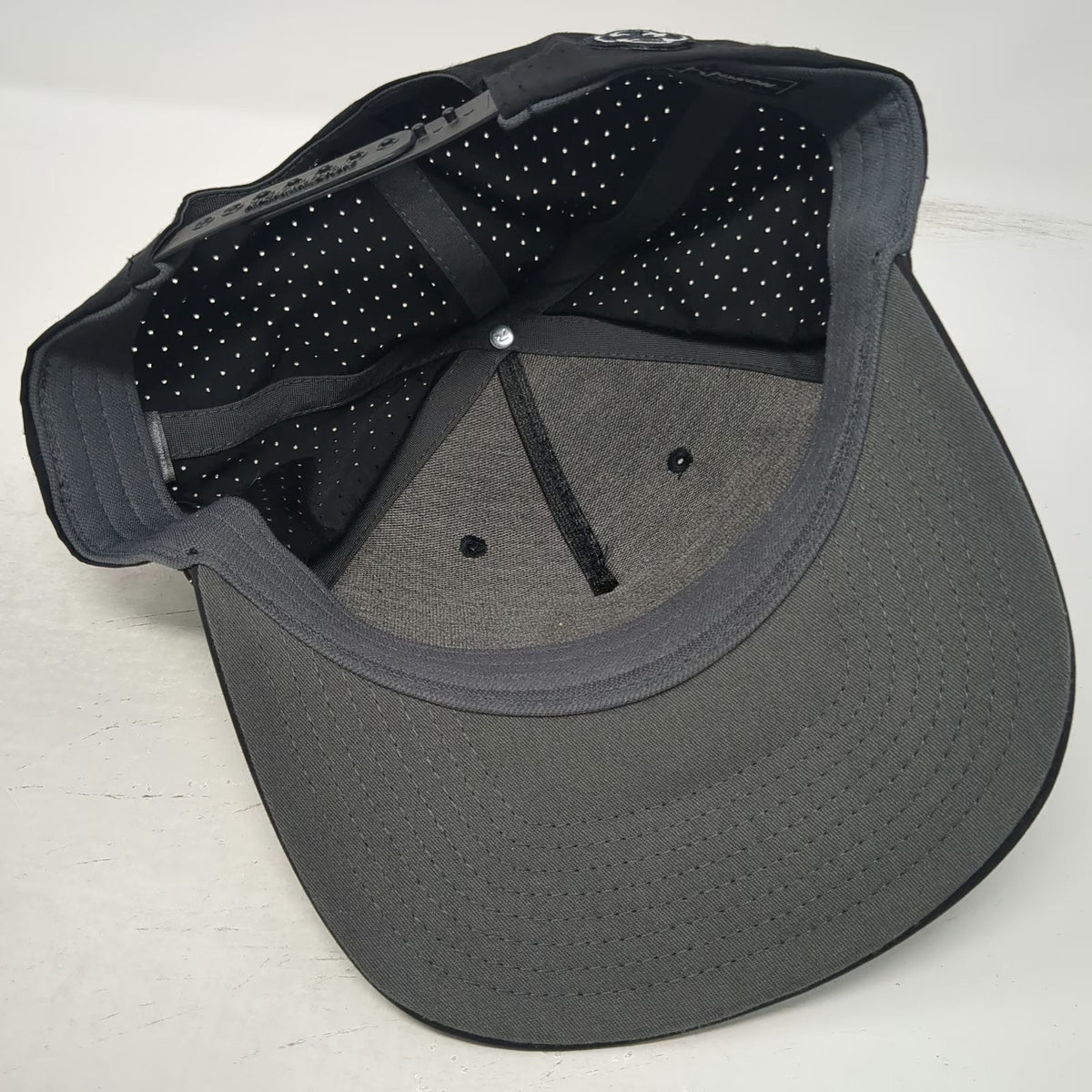 Richardson 5 Panel Black Hat One Size Rope Perforated Performance Trauma Patch
