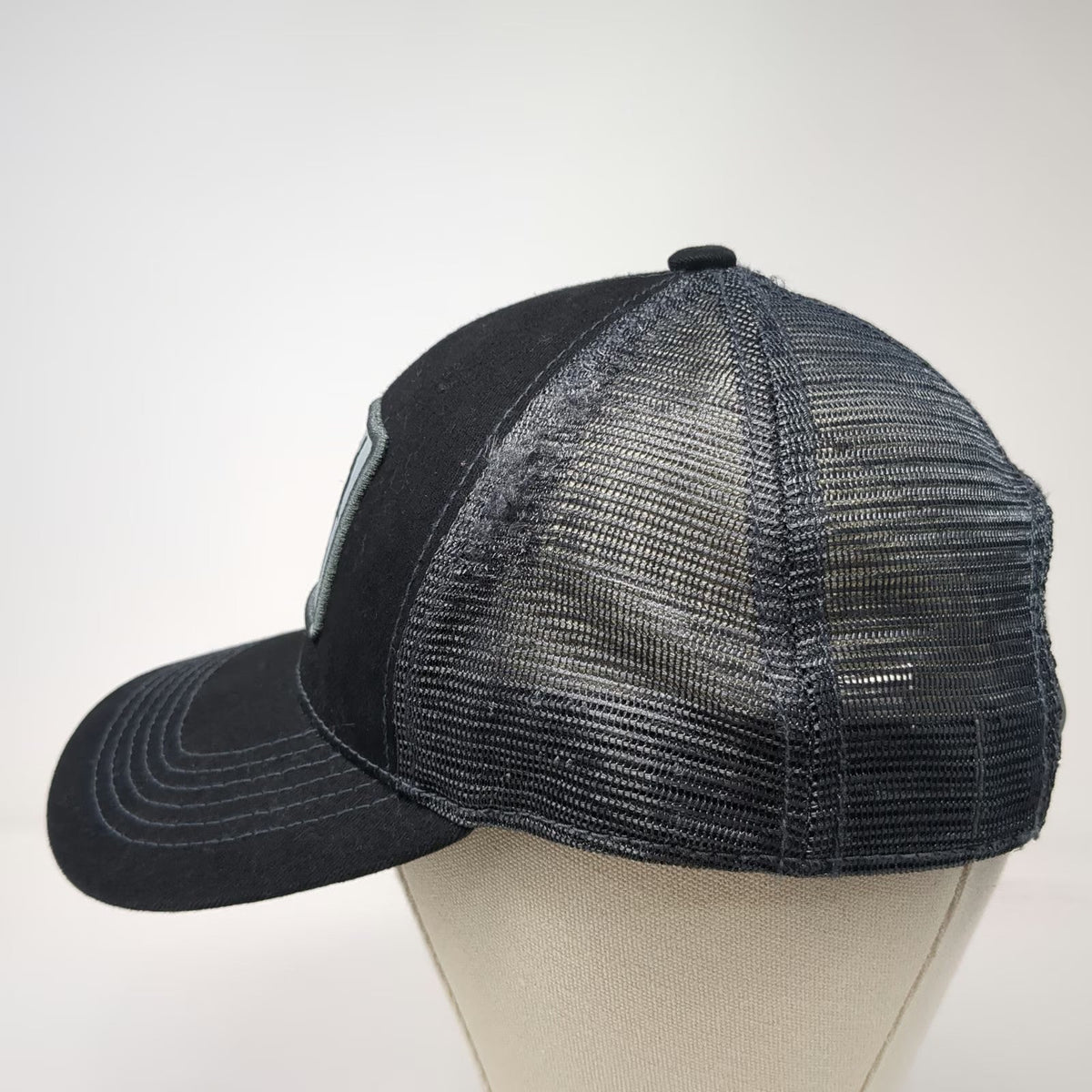 Soldier Solutions Trucker Hat Black OSFM Mesh Back Front Logo Side Flag Patch