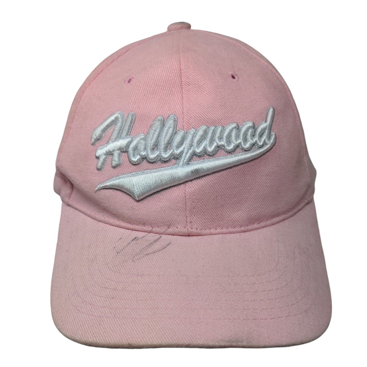 Hollywood Strapback Hat Pink OSFA Adjustable Embroidered 6 Panel Cotton