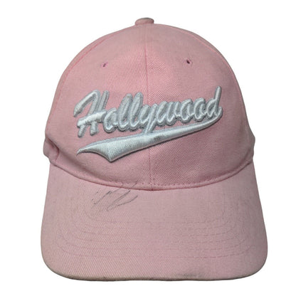 Hollywood Strapback Hat Pink OSFA Adjustable Embroidered 6 Panel Cotton